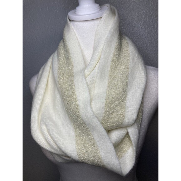 Calvin Klein Ivory With Gold Metallic Accent Knit Infinity Scarf Women's EUC - Picture 3 of 9